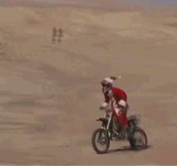 搞笑gif:圣诞老人:不然你们以为我驾驭鹿的技术是从哪