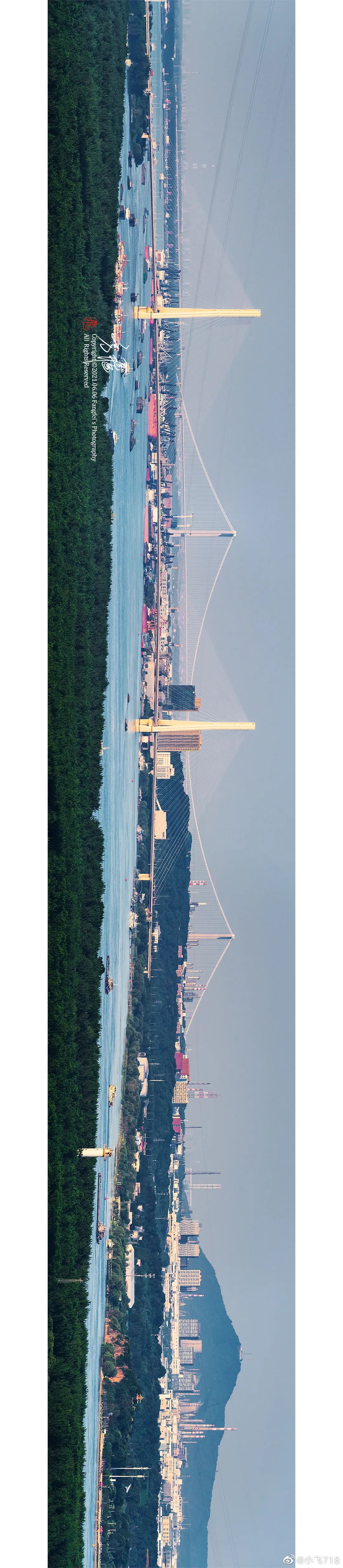 栖霞山长江大桥和八卦洲长江大桥(二桥)同框,携手构成南京北部的两条
