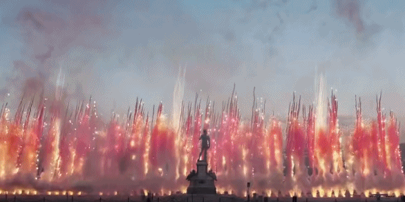 烟花升空绽放成《空中花城》,是当时世界最大最复杂的白天爆破项目