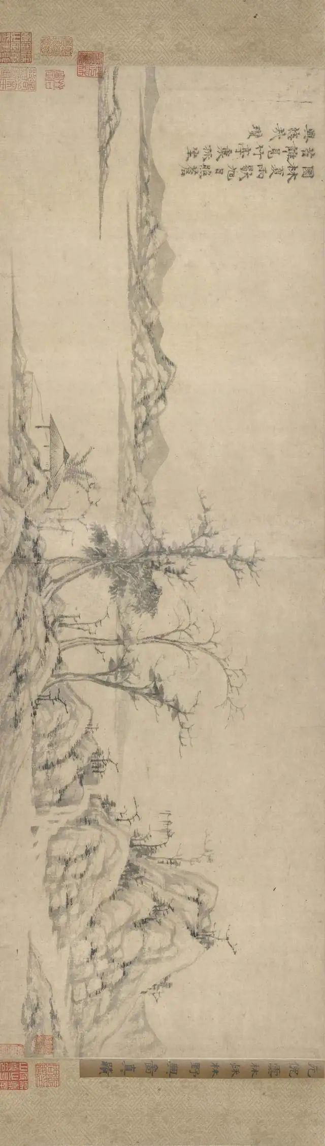 画面上近渚坡岸,寒林稀树为倪瓒一贯的风格,也体现他的孤傲清高的性格