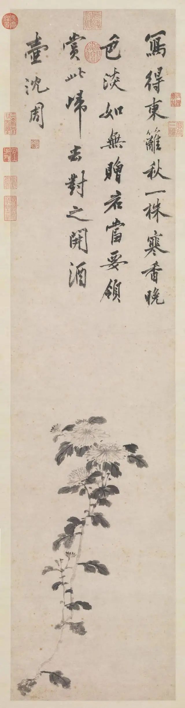 折枝海棠图 明代 沈周画家画鸡用笔简括,在水墨浓淡干湿的变化中,呈现