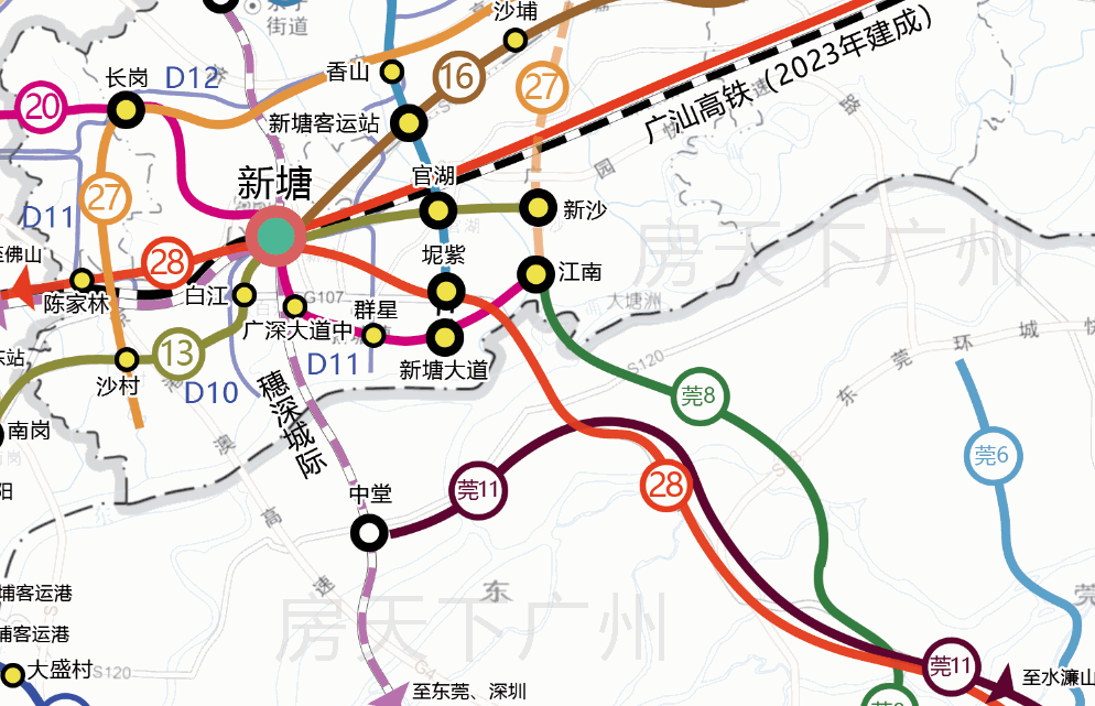 28号线(预计2022年底开工)届时,全线通车后,从增城出发,不用1小时就可