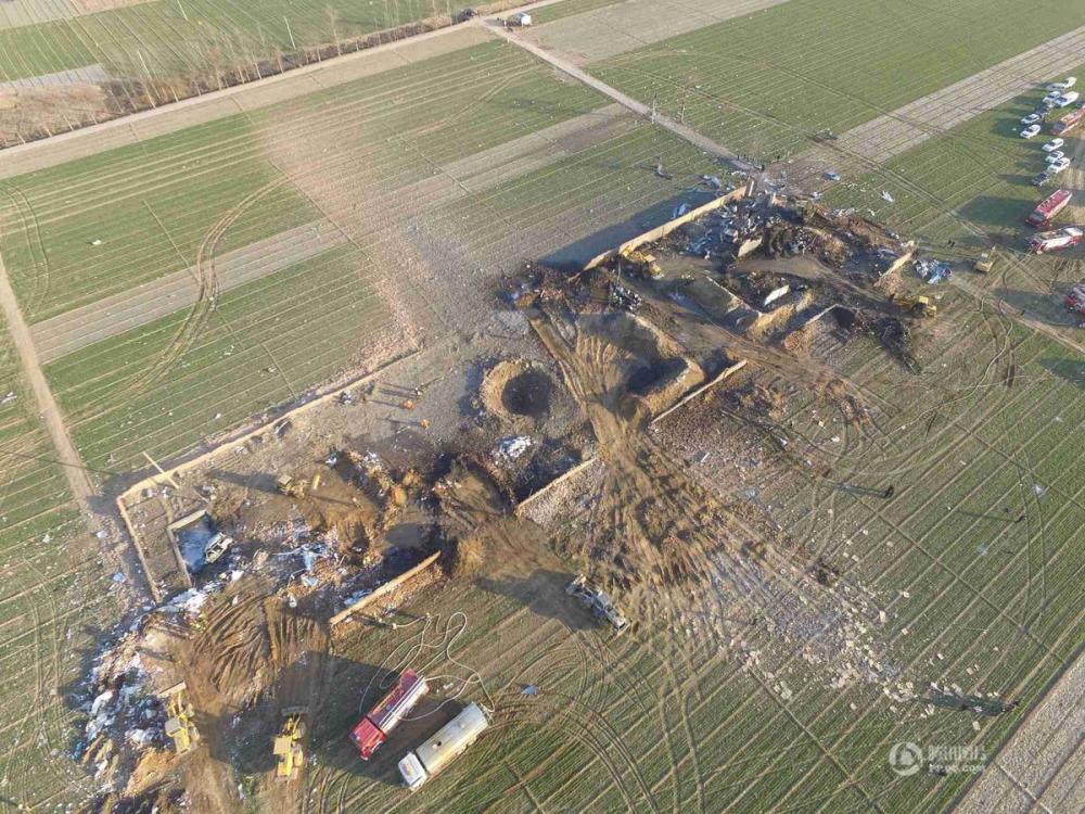 航拍河南开封通许烟花爆炸现场