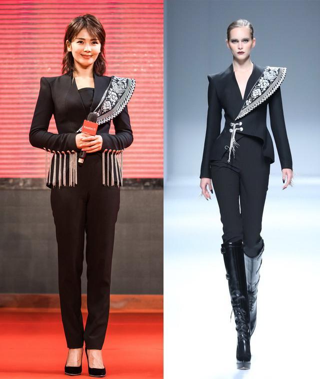 除了黑色长裙,刘涛这么多年来的实践经验让她知道自己有多适合西装
