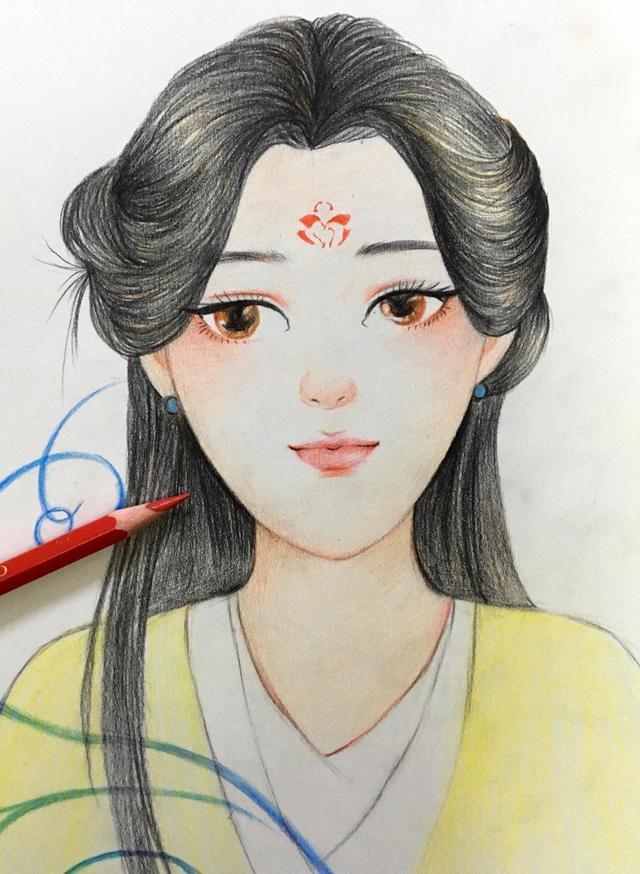 彩铅手绘:古风女子插画