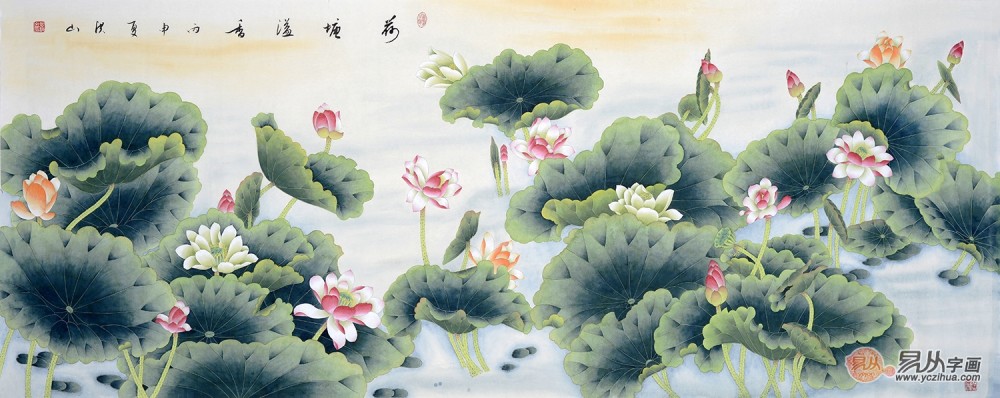 客厅挂什么画好 张洪山国画荷花图 清新袭人