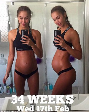 怀胎36周模特孕期健身 马甲线明显