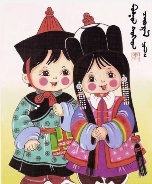 卡通版蒙古族传统服饰