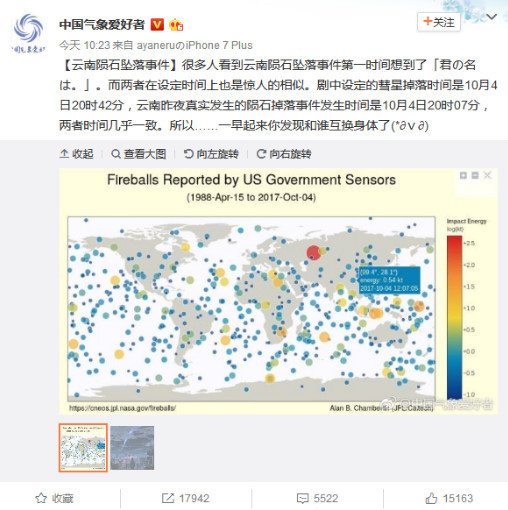 谁成了三叶？云南陨石事件引发网友吐槽