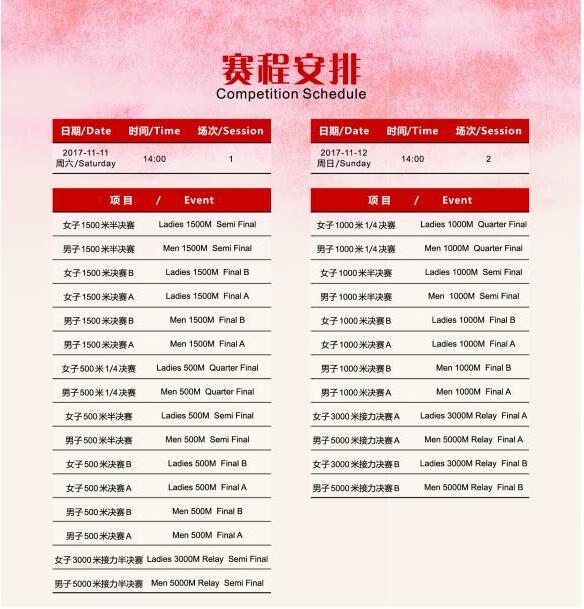 2017/18国际滑联短道速滑世界杯上海站赛事日程安排时间表