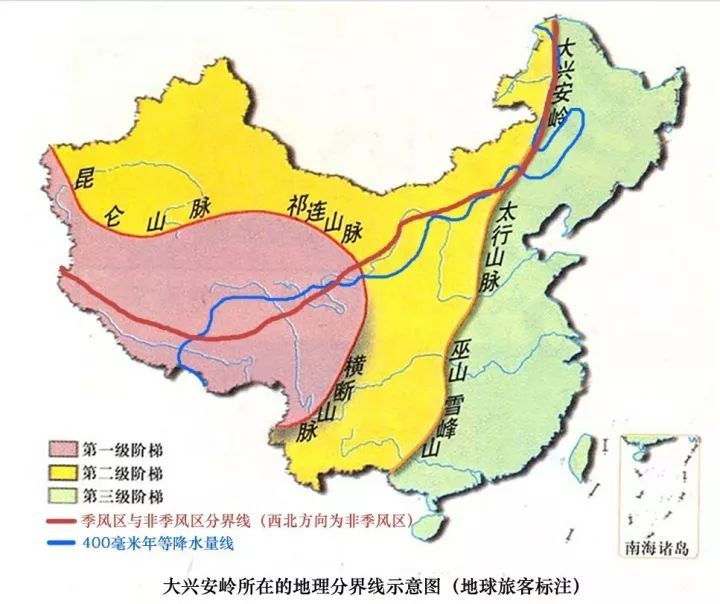 大兴安岭山脉是我国二,三阶梯分界线(西侧为蒙古高原,东侧为东北平原