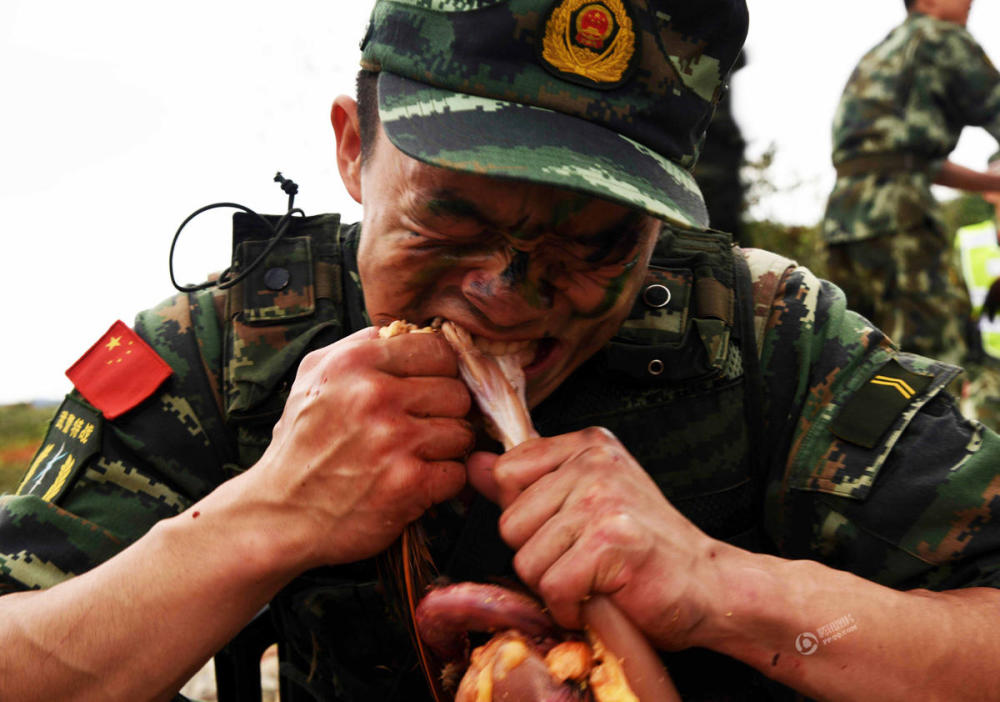 武警野外训练 特战队员徒手杀鸡