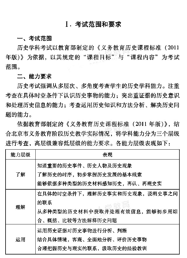 2018北京中考《考试说明》-历史(内含考试范围