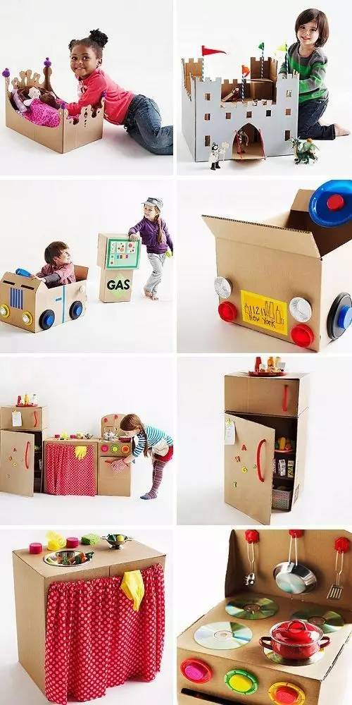废旧纸箱diy各种房子,汽车,小玩具,陪孩子一起来玩吧