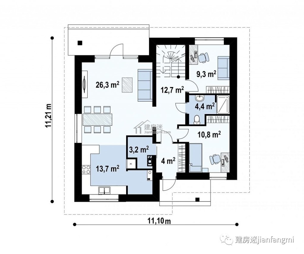 二层农村自建房设计图11米x11米现代简约风格效果图