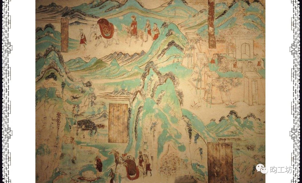 《西方净土变》(图 14) 唐代以后,中国绘画在空间的处理方面取得进展