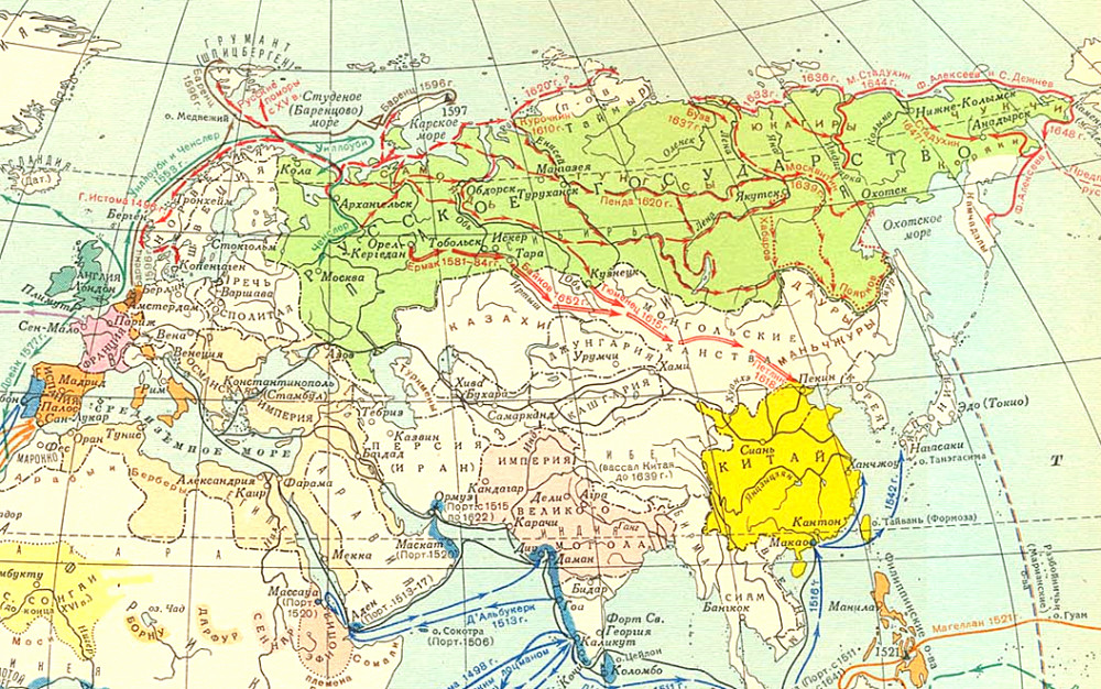 俄罗斯版历史地图之中国古代疆域,相对于英泰晤士与美