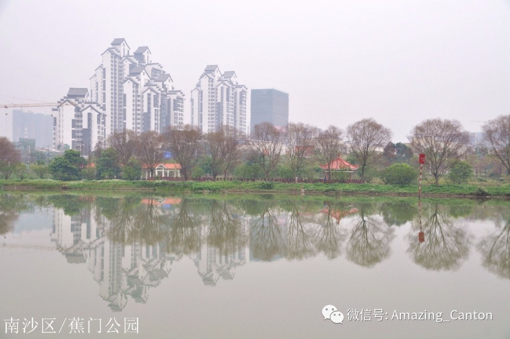 烟雨朦胧下的蕉门公园.