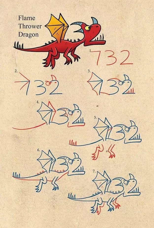 儿童简笔画:用数字画出百变恐龙和卡通动物,孩子就喜欢这方法