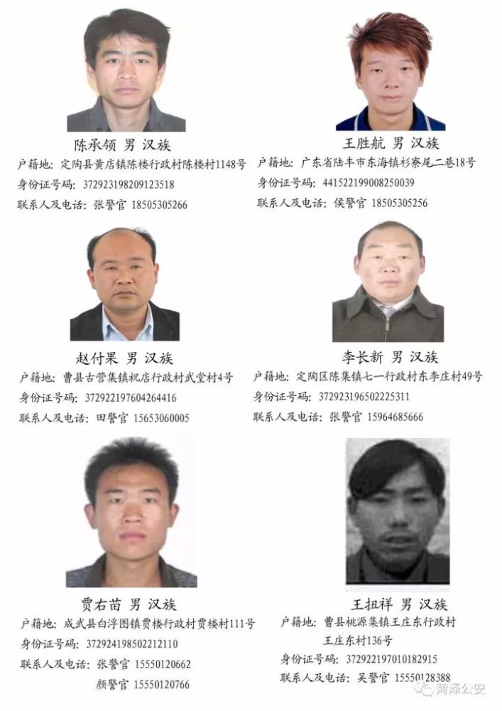 这几名郓城人被警方公开通缉!看看有你认识的么?