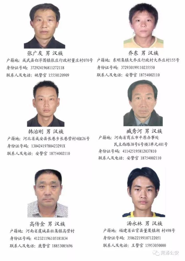 这几名郓城人被警方公开通缉!看看有你认识的么?