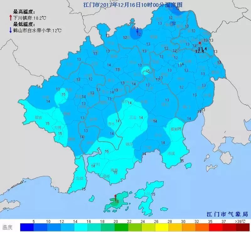 五邑地区普遍在12~13℃左右!