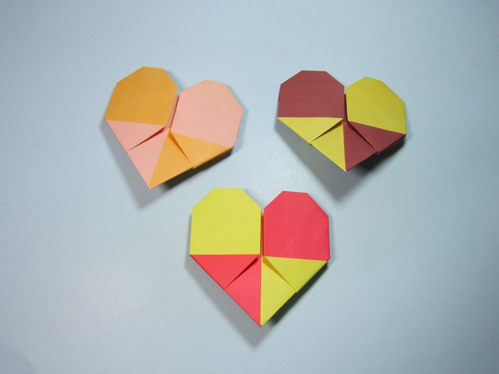 手工折纸心 双色爱心的折法步骤图解