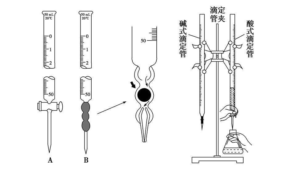 仪器 酸式滴定管(图a),碱式滴定管(图b),滴定管夹,铁架台,锥形瓶.