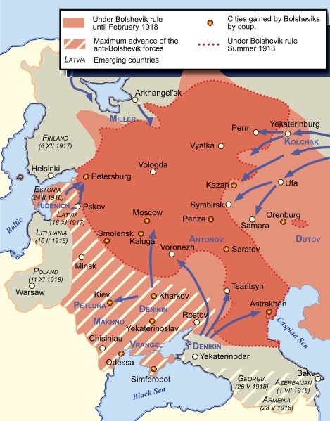 熟悉苏俄历史的朋友应该能想到:1918-1920年正是苏俄三年内战时期,这