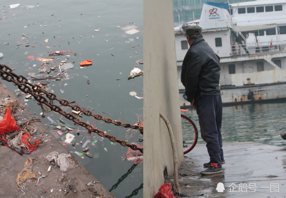 青岛百年码头被垃圾围困和一男子随地小便