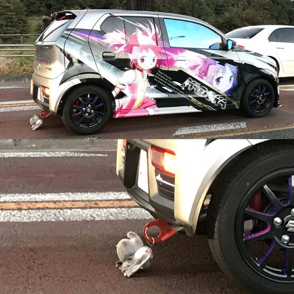 车主是晓美焰？拖拽丘比的痛车成网络热点