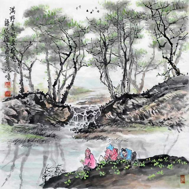 笔墨清秀雅静,路咏的这幅北方乡村国画,是否勾起了你的乡愁?