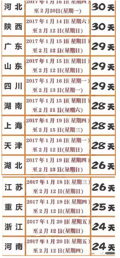 2018年放寒假是几月几号 2018年什么时候放寒假