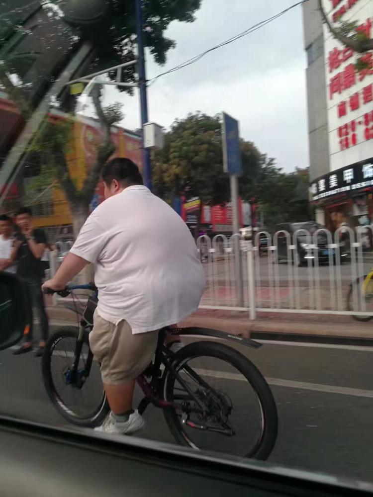 街拍:偶遇500斤胖子骑自行车 网友表示:好担心自行车