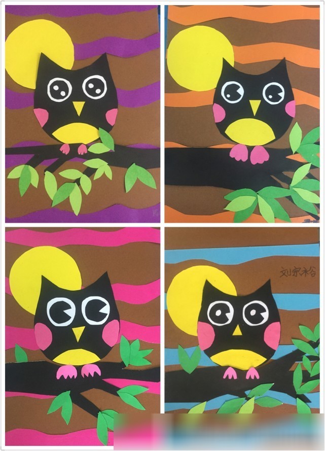 儿童创意卡片纸剪贴画:diy制作贴画,树梢上的猫头鹰