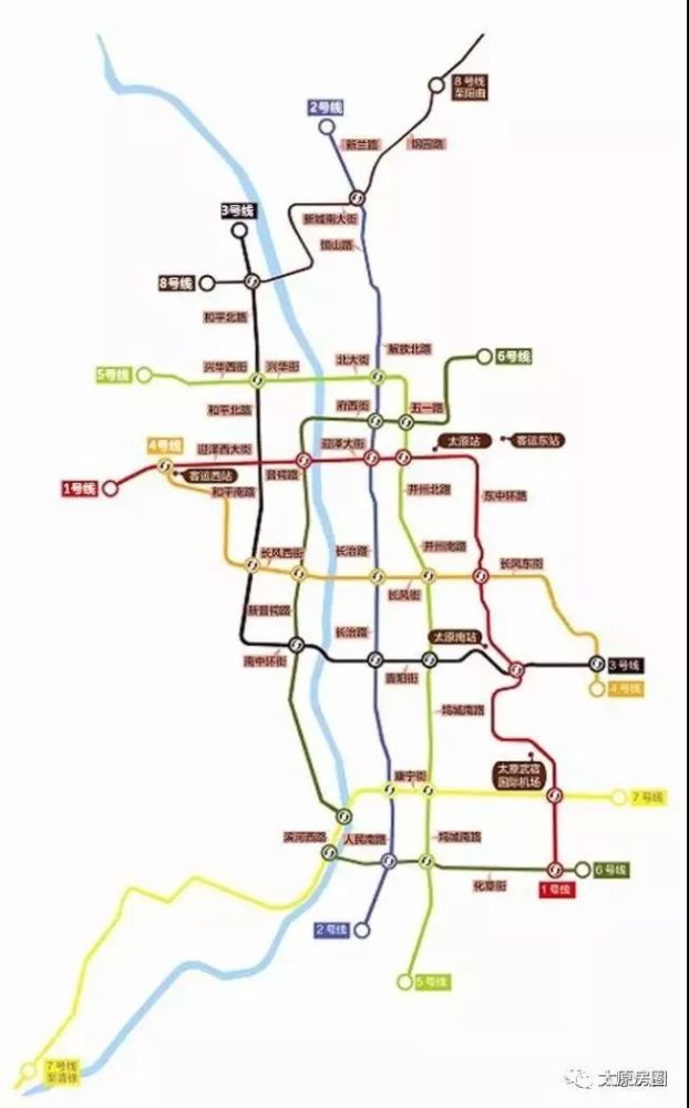 太原地铁总体布局8条线路,地铁4,5,6,7,8号线基本走向也在近期的规 
