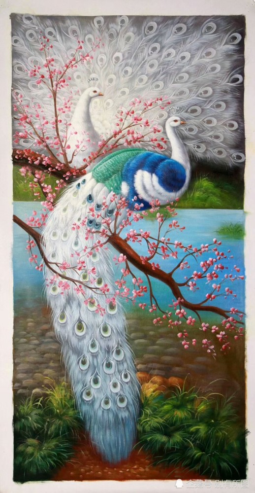国画油画孔雀组图欣赏,"凤凰"的化身,优美和才华的体现