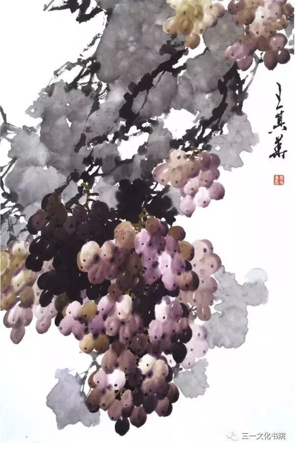 观著名画家王其华作品感:葡萄架下惹人醉