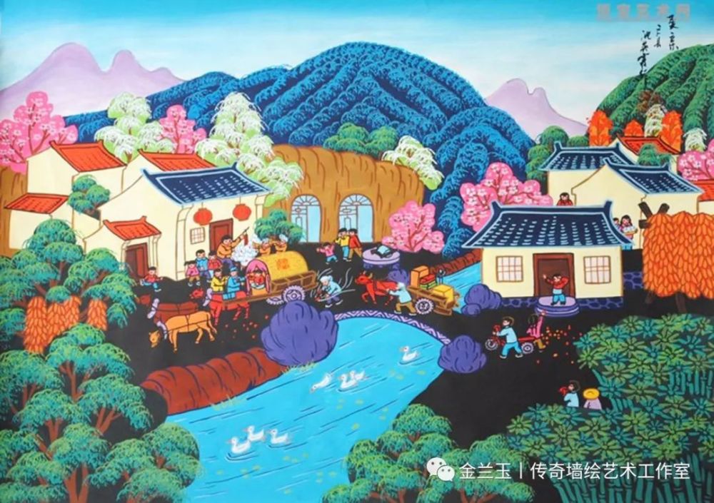 在农民艺术家的长期创作活动中,形成了壁画,年画,宣传画,水粉画,水墨