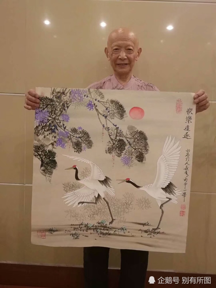 齐白石弟子董长青老师国画花鸟画《荷花》《虾》《丹顶鹤》等多图欣赏