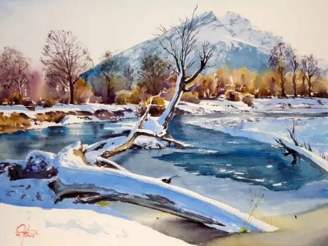 超美的雪景水彩画,意境十足!太美了!