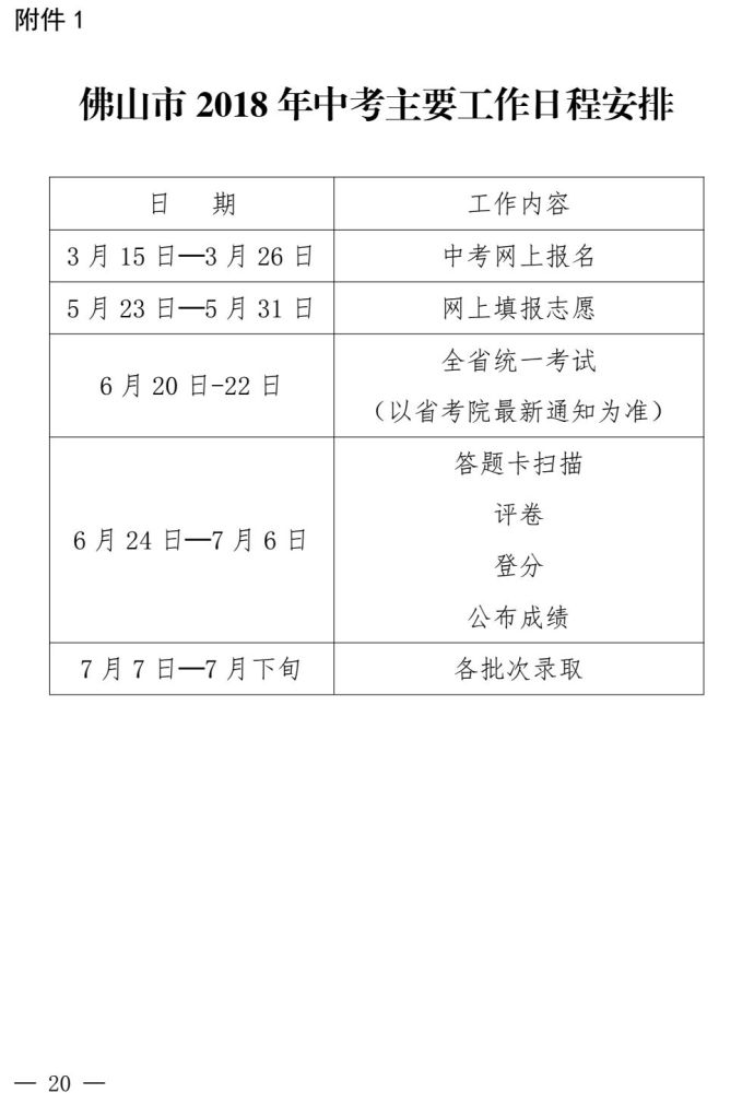 佛山市2018年中考主要工作日程安排