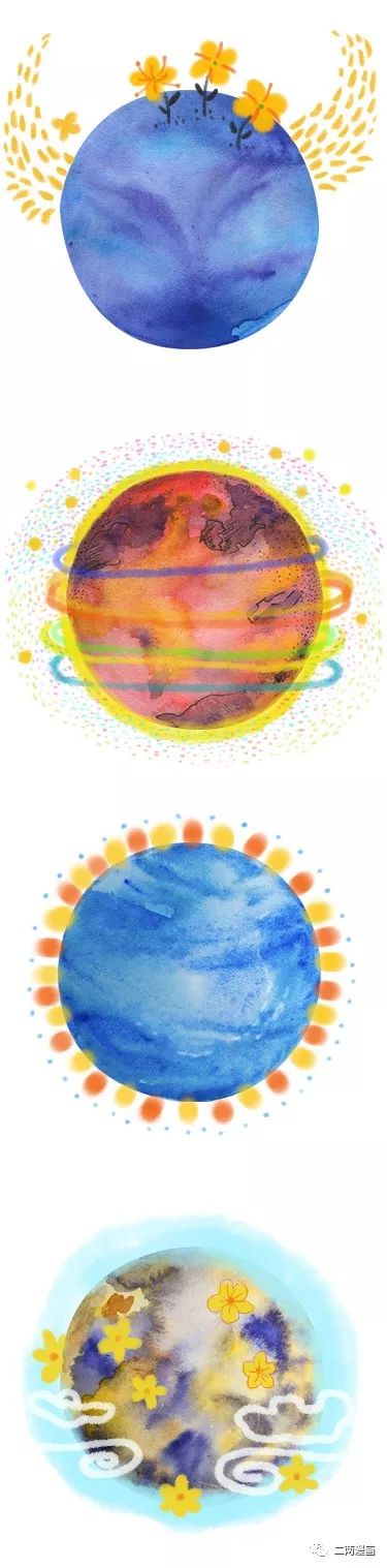 非常童趣的八大行星水彩画