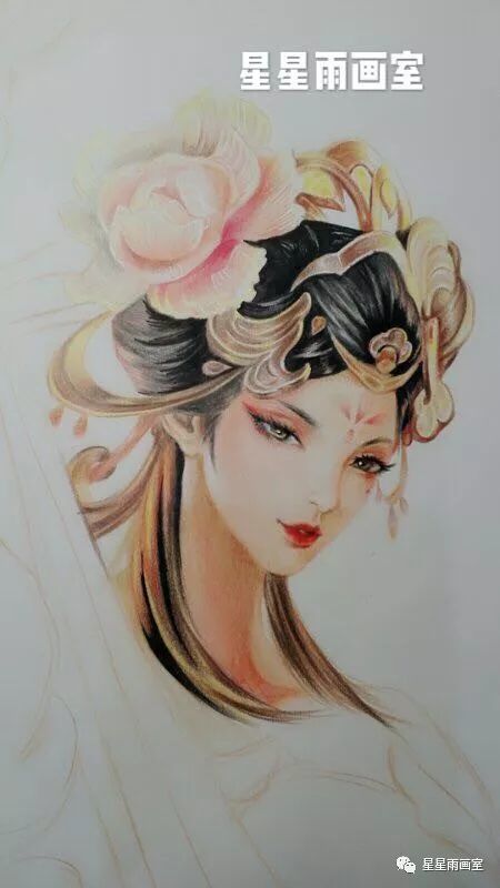 彩铅手绘王者荣耀之杨玉环细节讲解图