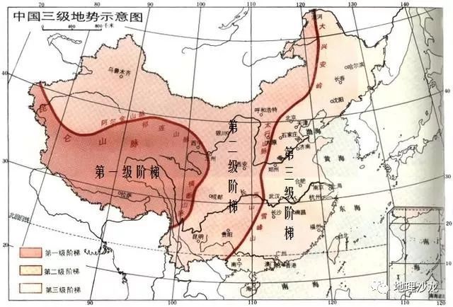 中国的总体地势特征:西高东低,呈三级阶梯状分布