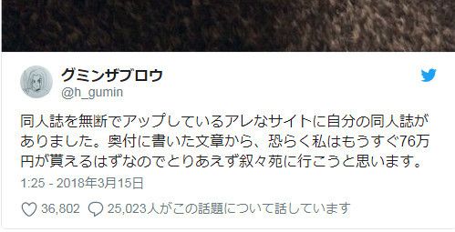 惊讶！同人作家向盗版网站索赔76万日元