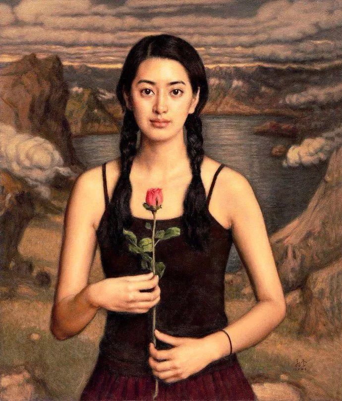 中国写实人物油画在杨飞云美女人物作品!