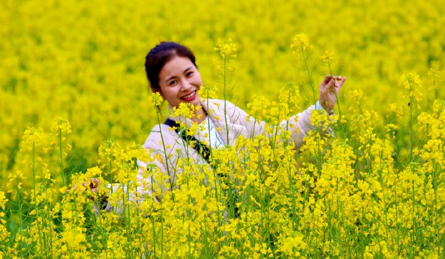 美女赏花