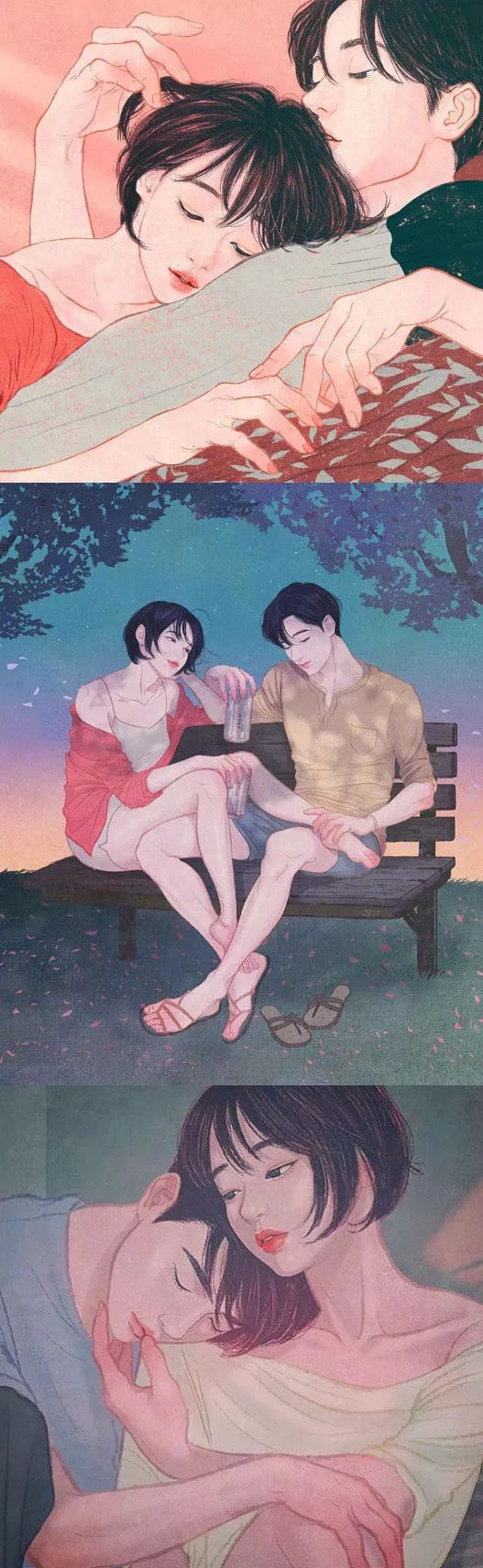 插画师zipcy作品《恋人》,恋爱中最美的样子,简直甜到