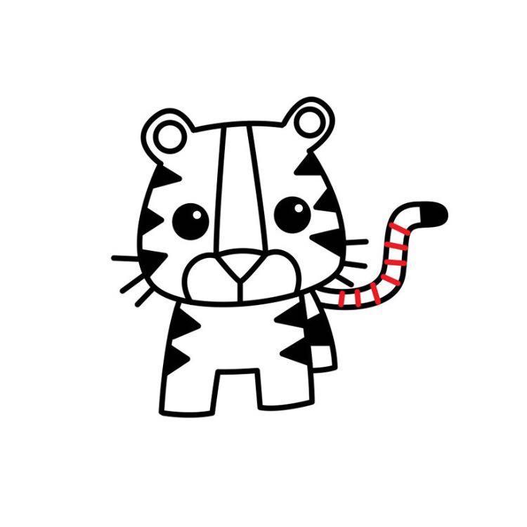 第十二步:画出老虎尾巴上的条纹